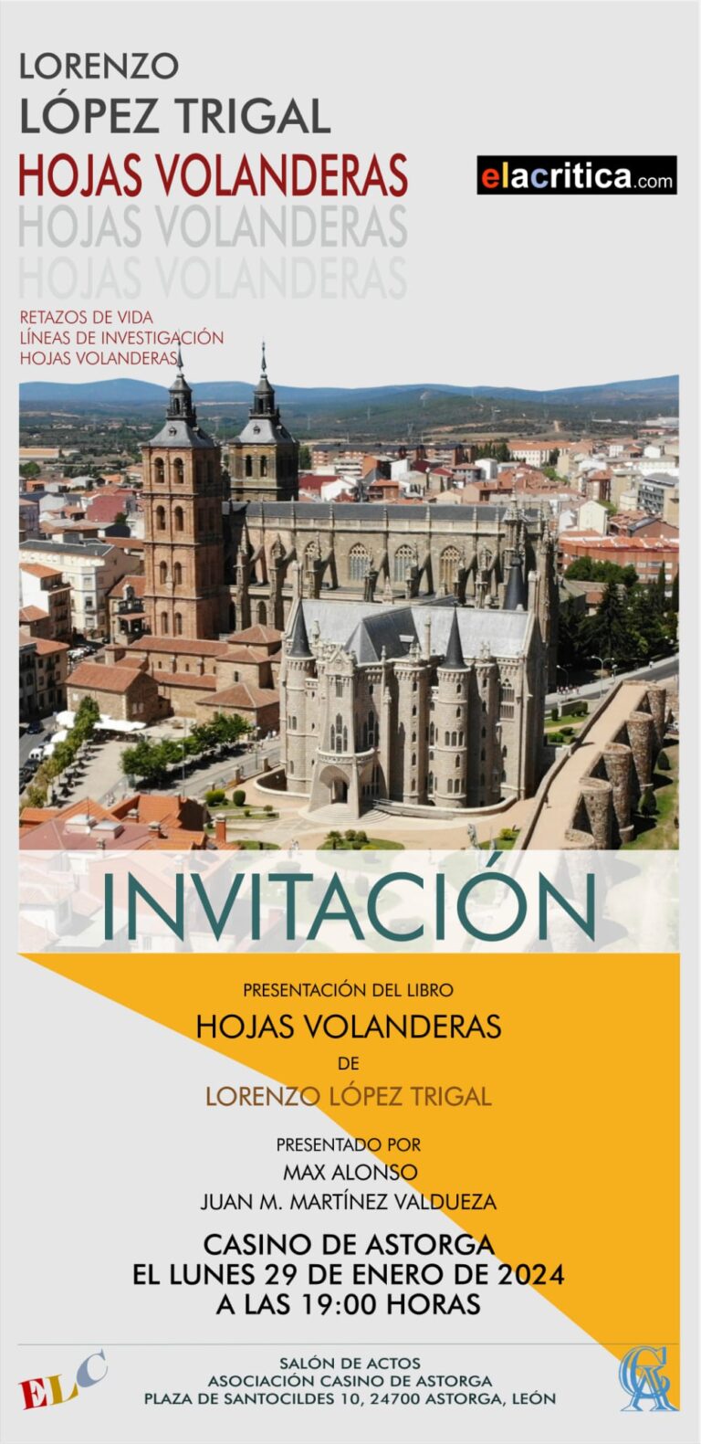Presentación del libro Hojas voladanderas de Lorenzo Lopez Trigal. 29 de Enero.